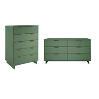 Manhattan Comfort Granville Modern Chest and Double Dresser Set - Sage Green-Modern-Contemporary with a taste of Glam Bedroom Dresser Set. Includes 1 Chest and 1 Double Dresser.