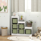 Qaba Toy Storage Organizer Kids Bookshelf with 6 Plastic Bins - Green-Three layers categorize blocks, crayons, trucks, and dolls effectively
