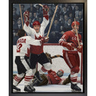 Frameworth - Paul Henderson serie classique 1972 Serie du Siecle but en or - toile encadree - 18.5" x 22.5"-Toile de hockey Equipe Canada sous licence officielle mettant en vedette l'iconique but en or de Paul Henderson lors de la Serie du Siecle 1972