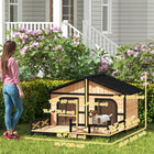 PawHut - Niche pour chien en bois, lit pour animal surélevé avec terrasse, bois naturel-Fabriqué en bois de sapin massif, durable et sans produits chimiques 