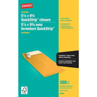 Staples Kraft Catalogue Envelopes with QuickStrip Closure - 5-7/8" x 9-5/8" - Brown - 100 Pack-Ideal for mailing catalogues, booklets, brochures and multi-page documents