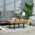 HOMCOM - Table basse rustique avec pieds en acier - finition bois naturel-Assemblage requis