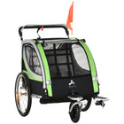 Aosom - Remorque de vélo 2 places pour enfants 2-en-1 poussette double pour bébé - vert-Se convertit facilement entre poussette pour bébé et remorque 