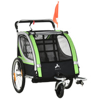 Aosom - Remorque de vélo 2 places pour enfants 2-en-1 poussette double pour bébé - vert-Se convertit facilement entre poussette pour bébé et remorque 