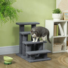 PawHut 4-Step Multi-Level Carpeted Pet Stairs with Scratching Post - Grey-Stable and wear-resistant particle board and Berber fleece for long-lasting durability 