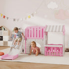 Qaba - Toboggan 7-en-1 pour tout-petits avec maisonnette et panier de basket pour jeu intérieur - rose-Le toboggan lisse offre une descente sûre et palpitante pour les enfants 