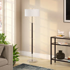 Hudson&Canal Simone 2-Light Floor Lamp with Fabric Shade - Matte Black/Polished Nickel/White-Handcrafted matte black and polished nickel finish is applied to the round metal base