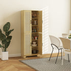 HOMCOM 67" H Kitchen Pantry Cabinet with 4 Rattan Doors and Adjustable Shelves - Oak-4 3-level adjustable shelves for flexible storage 