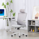HOMCOM Ergonomic Office Chair with Adjustable Headrest - Grey-90° flip-up armrests save space and slide easily under any desk