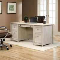 Sauder 65"W Edge Water Executive Desk - Chalked Chestnut-This home office desk offers plenty of space for a computer and other work items