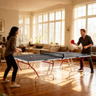 Soozier 9' x 5' Full Size Ping Pong Table - Table Tennis Table - Dark Grey-Adjustable foot pads accommodate uneven surfaces 