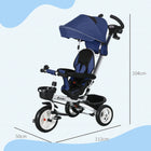 Qaba - Tricycle 6 en 1 pour tout-petits avec poignée de poussée parentale - bleu foncé-Conduite douce et silencieuse grâce aux roues EVA pour une utilisation en extérieur 