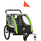Aosom - Remorque vélo bébé 3 en 1 2 places haute visibilité - Verte-Accessoire de vélo 3-en-1 ultra-polyvalent, poussette et chariot de jogging permettant de profiter au maximum de vos activités de plein air, quelles qu'elles soient 