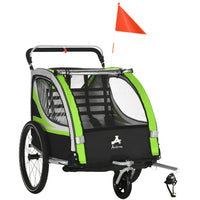 Aosom - Remorque vélo bébé 3 en 1 2 places haute visibilité - Verte-Accessoire de vélo 3-en-1 ultra-polyvalent, poussette et chariot de jogging permettant de profiter au maximum de vos activités de plein air, quelles qu'elles soient 