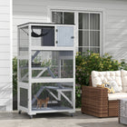 PawHut Catio 34" L Outdoor Cat House on Wheels - Grey-With wheels for easy movement, two with brakes 