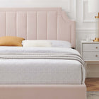 Modway Sienna Performance Velvet Queen Platform Bed with Gold Metal Legs - Pink-Wood Slat Support System