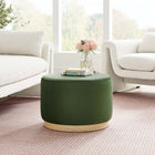 Modway Tilden Large 23" Round Performance Velvet Upholstered Ottoman - Moss Green/Natural-Rubberwood Plinth Base