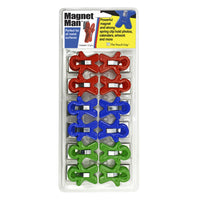 The Pencil Grip Magnet Man Magnetic Clip - Red/Blue/Green - Clamshell - 12 Pack-The fun-inspired look is perfect for the home, office and school and a cheerful way to post reminders