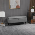 HOMCOM - Banc ottoman de rangement en tissu lin - gris-Le rangement sous l'assise vous permet de ranger des objets qui n'ont pas de place   