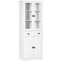 HOMCOM - Armoire de cuisine 63 po avec étagères réglables et porte en verre - blanc-Design moderne avec portes vitrées encadrées 