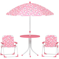 Qaba Kids Picnic Table and Chair Set with 2 Folding Chairs and Removable Umbrella - Pink-This 4-piece set creates a complete fun zone for indoors or outdoors 