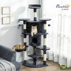 PawHut 62" H Multi-Level Cat Tree with Two Cat Condos - Dark Grey-Features a 61.8"(157 cm) multi-level design, satisfying your cat's natural climbing instincts 