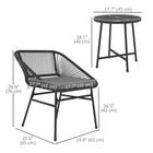 Outsunny - ensemble de mobilier de patio en rotin 3 pièces avec table basse à dessus en verre et coussins - noir-Chaque chaise avec une assise large, un dossier et des accoudoirs inclinés 
