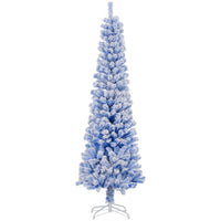 HOMCOM 6' Snow-Flocked Pencil Artifical Christmas Tree - Blue-Snow-flocked design adds a wintry touch 