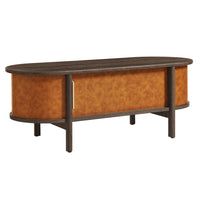 Modway Coralie Curved Vegan Leather Oval Coffee Table - Walnut Tan-Vegan Leather Detail