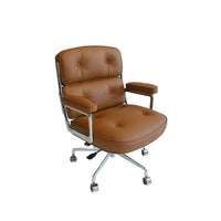 Plata Import Elegant Office Chair Faux leather Adjustable Chair with Polished aluminum frame - Brown-Faux leather and polished aluminum frame in Tan