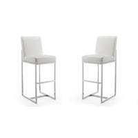 Manhattan Comfort - Element tabouret de bar moderne 16,34" en similicuir blanc perle et chrome poli - lot de 2-Tabouret de bar moderne avec dossier parfait pour une utilisation au bar et dans la cuisine. Ensemble de 2