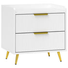 HOMCOM - Table de chevet avec pieds en métal doré pour chambre - blanc-Sangles anti-basculement pour fixer en toute sécurité au mur 