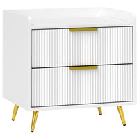 HOMCOM - Table de chevet avec pieds en métal doré pour chambre - blanc-Sangles anti-basculement pour fixer en toute sécurité au mur 