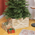 HOMCOM 24" Wooden Christmas Tree Collar Box - Light Distressed Wood Finish-Hide Christmas tree stands for a neat appearance 