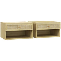 HOMCOM Floating Nightstands with Drawer and Open Shelf - Natural Wood - Set of 2-Set includes two bedside tables. Use together in a space for a matching look, or in different rooms