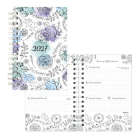 Blueline 2027 DoodlePlan Weekly/Monthly Colouring Planner with Twin-Wire Binding - 8" x 5" - Botanica - Bilingual-12-Month: January 2027 to December 2027
