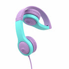 JLab JBuddies Gen2 Folding Wired Headphones - Pink/Teal-Folds down to portable 5.5" x 4" size with pinch-free hinges