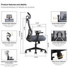 Kopplen Office Chair with Headrest & Armrests - Grey-Optimal Height & Superior Stability