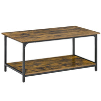 HOMCOM Rustic Coffee Table with Shelves - Rustic Brown-Industrial style adds special charm to your home and suitable for other decor