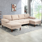 HOMCOM U-Shaped Sofa with Double Chaise Lounge for Living Room - Beige-Linen-feel fabric offers a soft touch and luxurious feel