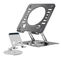 Uncaged Ergonomics RISE Swivel Adjustable Laptop & Phone Stand Riser Bundle - Silver-Swivel Laptop and Phone Stands both rotate 360 degrees.
