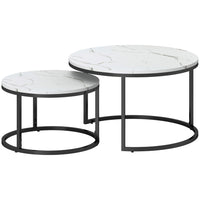 HOMCOM 31" Round Nesting Tables with Faux Marbled Top - White - 2 Pack-Includes two coffee tables, a perfect addition to your home