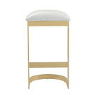 Manhattan Comfort Aura 16.54" Modern Faux Leather Upholstered Bar Stool - White and Polished Brass-Backless Design with Geometric Base