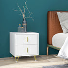 HOMCOM - Table de nuit avec pieds en métal - blanc-Espace de rangement généreux dans les tiroirs pour les livres, les stylos ou les essentiels du coucher 