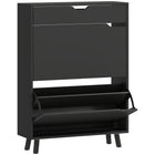 HOMCOM Narrow Shoe Storage Cabinet with 2 Flip Drawers - Black-Holds up to 12 pairs of shoes, keeping your entryway clean and clutter-free