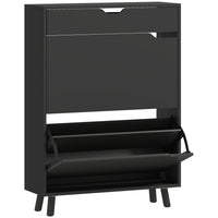 HOMCOM Narrow Shoe Storage Cabinet with 2 Flip Drawers - Black-Holds up to 12 pairs of shoes, keeping your entryway clean and clutter-free