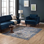 Modway Minu Distressed Floral Lattice Area Rug - 8 ft W x 10 ft L - Blue Grey Yellow/Orange-Tight Low Pile Weave
