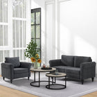 HOMCOM - Fauteuil d’appoint vintage avec accoudoirs roulés - pieds en bois de caoutchouc pour salon - gris foncé-Les accoudoirs roulés et les pieds en forme de gourde dégagent un charme intemporel  
