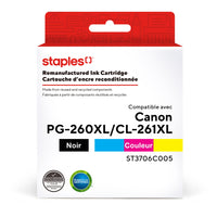 Staples Canon PG-260XL/CL-261XL Remanufactured Inkjet Cartridges - High Yield - Black & Color - 2 Pack-Black, Color