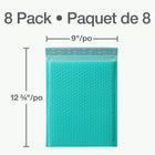 Quality Park - Enveloppes à bulles en poly avec fermeture pelable Redi-Strip - 11 po L x 8,25 po l - sarcelle - paquet de 8-La taille utilisable de l’enveloppe à bulles est de 11 po L x 8,25 po l; les dimensions globales sont de 12,75 po L x 9 po l